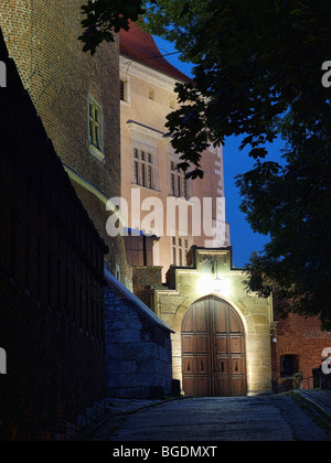 Königsschloss Wawel beleuchtet in der Nacht, Krakau - Polen Stockfoto