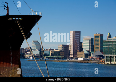 Skyline von Baltimore, Maryland Blick über Hafen Stockfoto