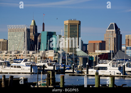 Skyline von Baltimore, Maryland Blick über Hafen Stockfoto