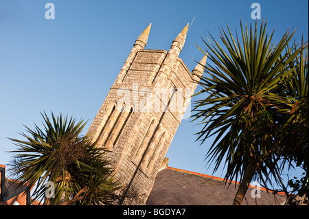 Britische Kirche mit Palmen im Vordergrund Stockfoto