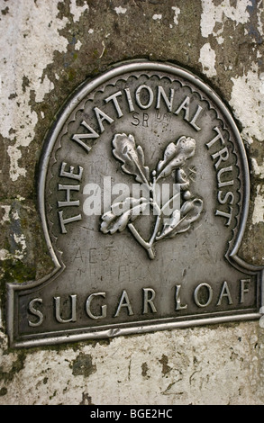 Gedenktafel an der trigonometrischen Punkt auf dem Gipfel der Zuckerhut in die schwarzen Berge, Wales Stockfoto