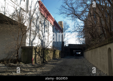 Die verlassene Bahnstrecke, bekannt als die "Bronx Sumpf" ist im Stadtteil Mott Haven in der Bronx in New York gesehen. Stockfoto