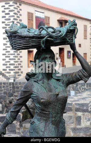 Die Fisherwomans-Statue im Hafen von Puerto De La Cruz auf Teneriffa-Kanarische Inseln-Spanien Stockfoto