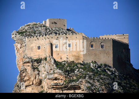 Schloss Mussumeli oder Chiaramonte Burg, Sizilien, Italien Stockfoto