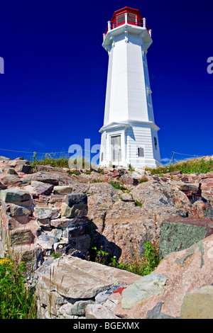 Louisbourg Licht am Eingang zum Hafen von Louisbourg, Lighthouse Point, Louisbourg, Highway 22, Fleur de Lis Trail, Marcon Stockfoto