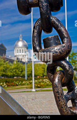 Ankerkette außerhalb Pavillon Jacques-Cartier in Old Montreal, Alter Hafen, Montreal, Quebec, Kanada. Stockfoto