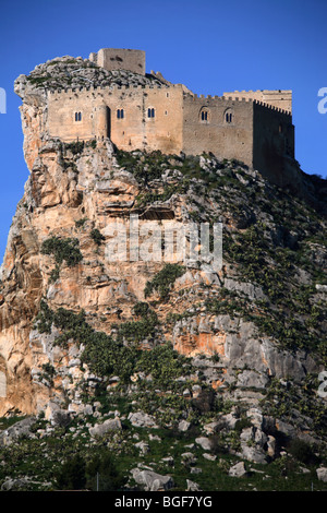 Schloss Mussumeli oder Chiaramonte Burg, Sizilien, Italien Stockfoto