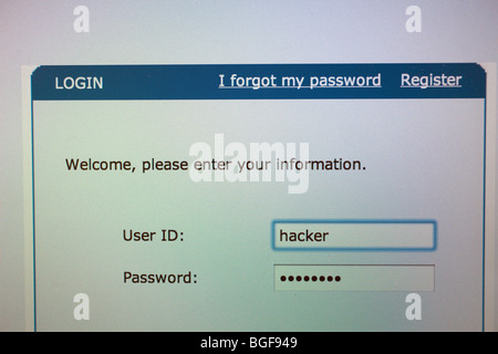 Computer Bildschirm zeigt Anmeldeseite mit Benutzer-Id des hacker Stockfoto