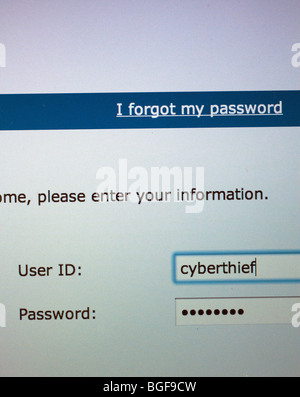 Computer Bildschirm zeigt Anmeldeseite mit Benutzer-Id des cyberthief Stockfoto