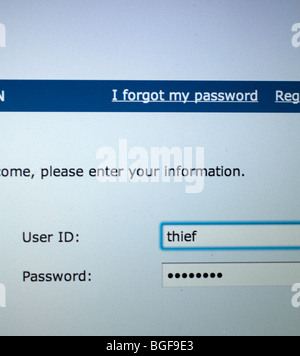 Computer Bildschirm zeigt Anmeldeseite mit Benutzer-Id des Dieb Stockfoto