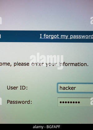 Computer Bildschirm zeigt Anmeldeseite mit Benutzer-Id des hacker Stockfoto