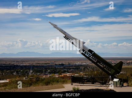 Eine Rakete auf dem Display an das Raumfahrtmuseum in Alamogordo, New Mexico, USA Stockfoto