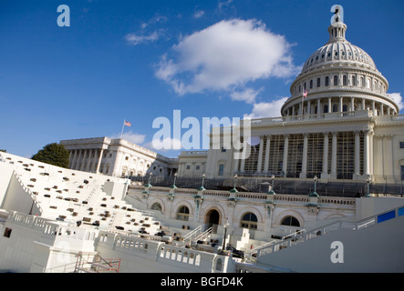 9. Januar 2009 – Washington, D.C. – Bau der Bühne für die Einweihung des designierten Präsidenten Barack Obama auf dem Capitol Hill. Stockfoto