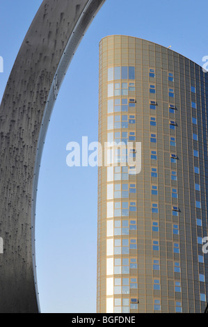 Das Appartementhaus der Stratford Auge, wie aus Stratford Kulturviertel, Stratford, London, England, UK Stockfoto