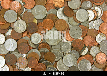 Verschiedene gebrauchte Münzen Stockfoto