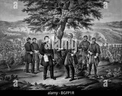 Die Kapitulation von General Lee und seine gesamte Armee, Generalleutnant Grant April 9th 1865 während des Bürgerkriegs in USA Stockfoto