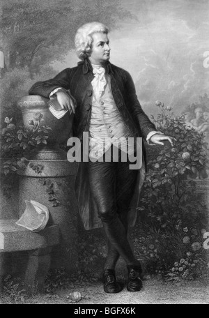 Undatierte 19. Jahrhundert Porträt Gravur der produktivsten und einflussreichsten österreichischen Komponisten Wolfgang Amadeus Mozart (1756-1791). Stockfoto