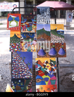 Gemälde zum Verkauf im Hippie-Markt, Strand von Ipanema, Rio De Janeiro, Rio de Janeiro, Brasilien Stockfoto