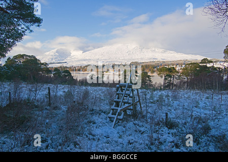 Tulla, schwarz montieren, Loch, Brücke von Orchy, Schnee, Argyll und Bute, Scotland, Dezember 2009 Stockfoto