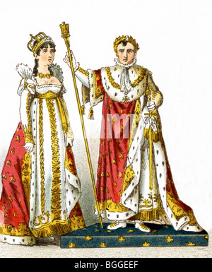 Abgebildet sind hier die französische Kaiserin Josephine und Napoleon i. in seiner Krönung im Jahre 1804 Roben. Die Abbildung stammt bis 1882. Stockfoto