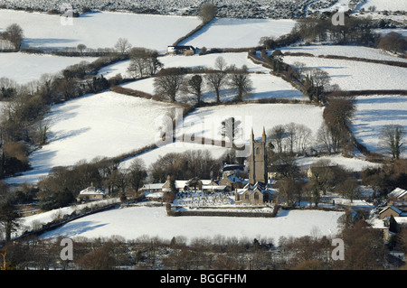 Widecome im Moor Dorf im Schnee Stockfoto