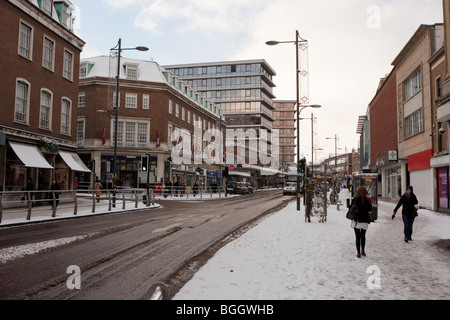 Rund um die Innenstadt von Norwich in der UK-Schneefall von Anfang Januar 2010. Stockfoto