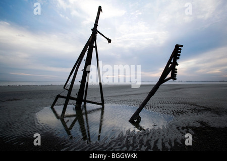 Mast eines versunkenen Schiffes an Jekyll Punkt - Jekyll Island, Georgia USA Stockfoto
