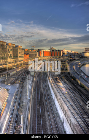 Blick in Richtung Hauptbahnhof in Stockholm Stockfoto