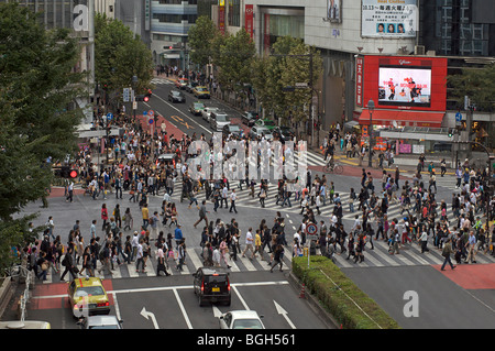 Shibiuya Kreuzung. Überfüllten Fußgängerüberweg, Tokyo, Japan Stockfoto