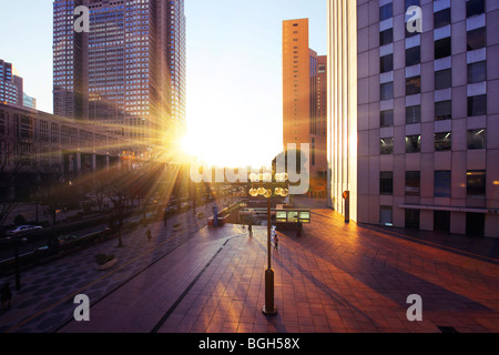 Die shinjuku Hochhauskomplex und der untergehenden Sonne, Shinjuku-ku, Tokyo, Japan Stockfoto