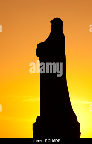 Monumento Colón Atardecer Punta del Sebo Huelva Andalusien España Kolumbus-Denkmal in der Abenddämmerung Punta del Sebo Huelva Andalusien Spanien Stockfoto