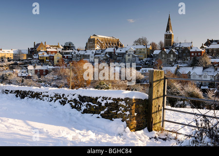 Malmesbury unter Schnee. Stockfoto