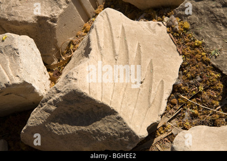 Kleines Fragment der Erleichterung der Vögel Flügel gebrochen Flugel an den Tempel von Montu bei Tod, Niltal südlich von Luxor, Ägypten Stockfoto