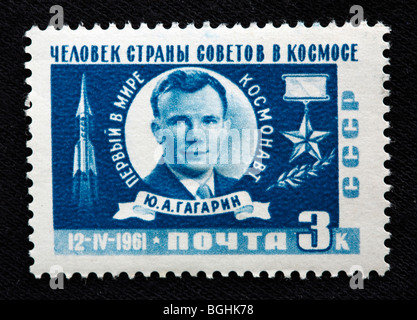 Erkundung des Raumes, Flug von Gagarin, Briefmarke, UdSSR, 1961 Stockfoto