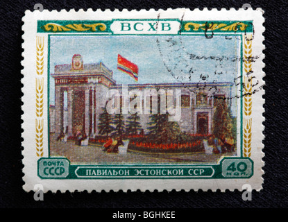 Pavillon der Estland auf VSHV Ausstellung in Moskau, Briefmarke, UdSSR, 1960 s Stockfoto