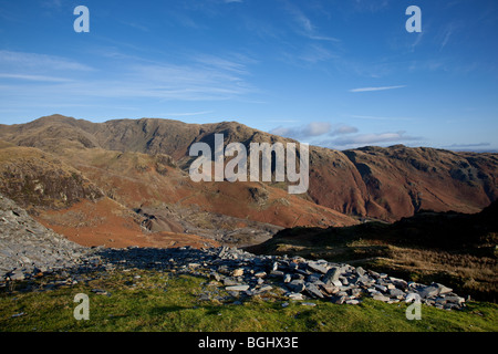 Kupferbergwerke Tal und Wetherlam aus der Greis Coniston, Lake District, Cumbria Stockfoto