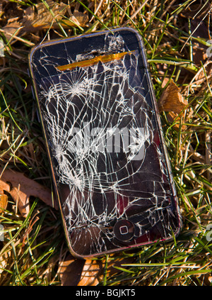 ARLINGTON, VIRGINIA, USA - beschädigt Apple iPhone 3G Smartphone mit zerbrochenen Bildschirm, auf dem Rasen. Stockfoto