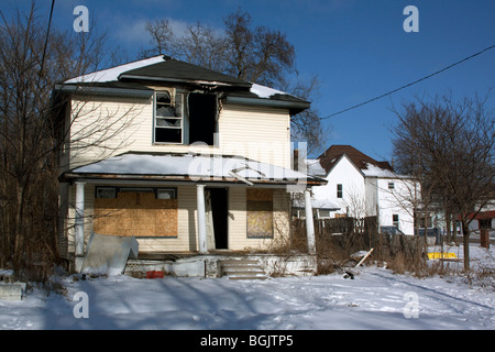 Ausgebrannten Wohnung städtische Trockenfäule Flint Michigan USA Stockfoto