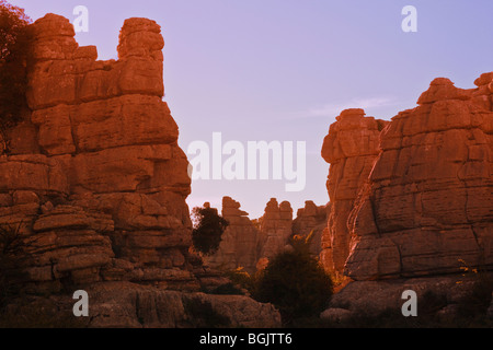 Felsformationen im Naturpark El Torcal Park in der Nähe von Antequera, Provinz Malaga, Spanien. Stockfoto