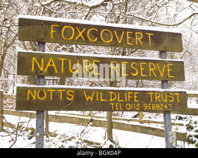 Schnee im Fox Covert Naturreservat in der Nähe von Calverton Nottinghamshire, England UK Stockfoto