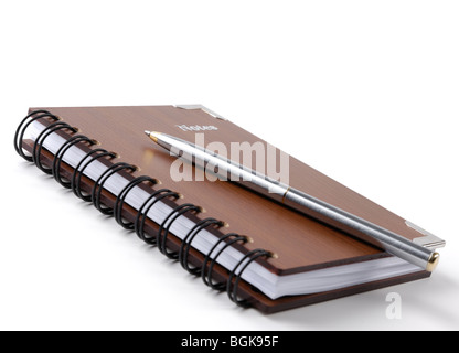 Notizblock mit einem Stift isoliert auf weißem Hintergrund Stockfoto