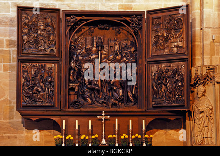 Geschnitzten hölzernen Flügelaltar von Veit Stoss, 1473-1533, in der Bamberger Dom, Domplatz 5, Bamberg, Oberfranken, Bava Stockfoto