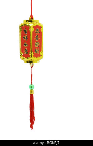 Chinese New Year Ornament - Wohlstand Laterne auf weißem Hintergrund mit Textfreiraum Stockfoto