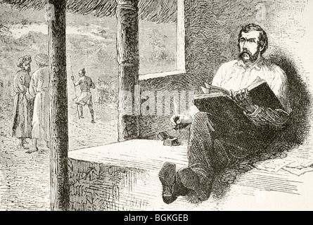 David Livingstone, 1813 bis 1873. Schottischer Missionar und Afrikaforscher schreibt in seinem Tagebuch am Tanganjikasee. Stockfoto