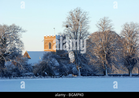 Stow Bardolph Kirche im Schnee Stockfoto