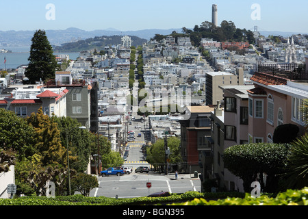 Blick auf San Francisco von Lombard Street, Kalifornien, USA Stockfoto