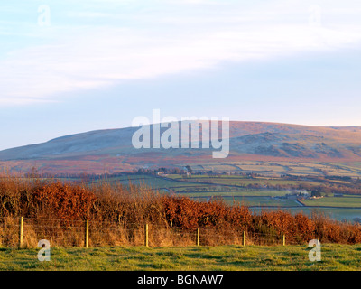 Blick über Ackerland mit Bodmin Moor im Hintergrund, Cornwall Stockfoto