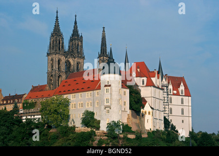 Die späten Schloss Albrechtsburg und Meißner Dom entlang des Flusses Elbe, Deutschland Stockfoto