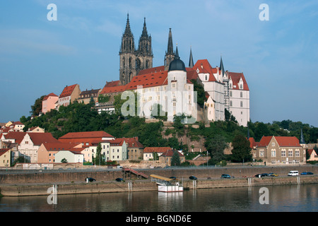 Die späten Schloss Albrechtsburg und Meißner Dom entlang des Flusses Elbe, Deutschland Stockfoto