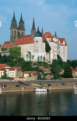 Die späten Schloss Albrechtsburg und Meißner Dom entlang des Flusses Elbe, Deutschland Stockfoto